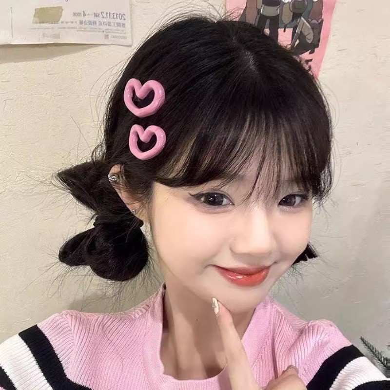 4 ชิ้นชุด Hairpin น่ารักหวานสีชมพู Love Hairpin หญิง All-Match ด้านข้าง Bangs หัก Influencer Hairpin Headdress Tren