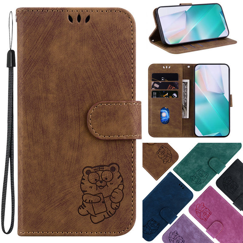 Realme C75 กรณีน่ารัก Tiger Flip หนังสําหรับ Realme C55 C35 C25 กรณีขาตั้งโทรศัพท์ปกหนังสือ