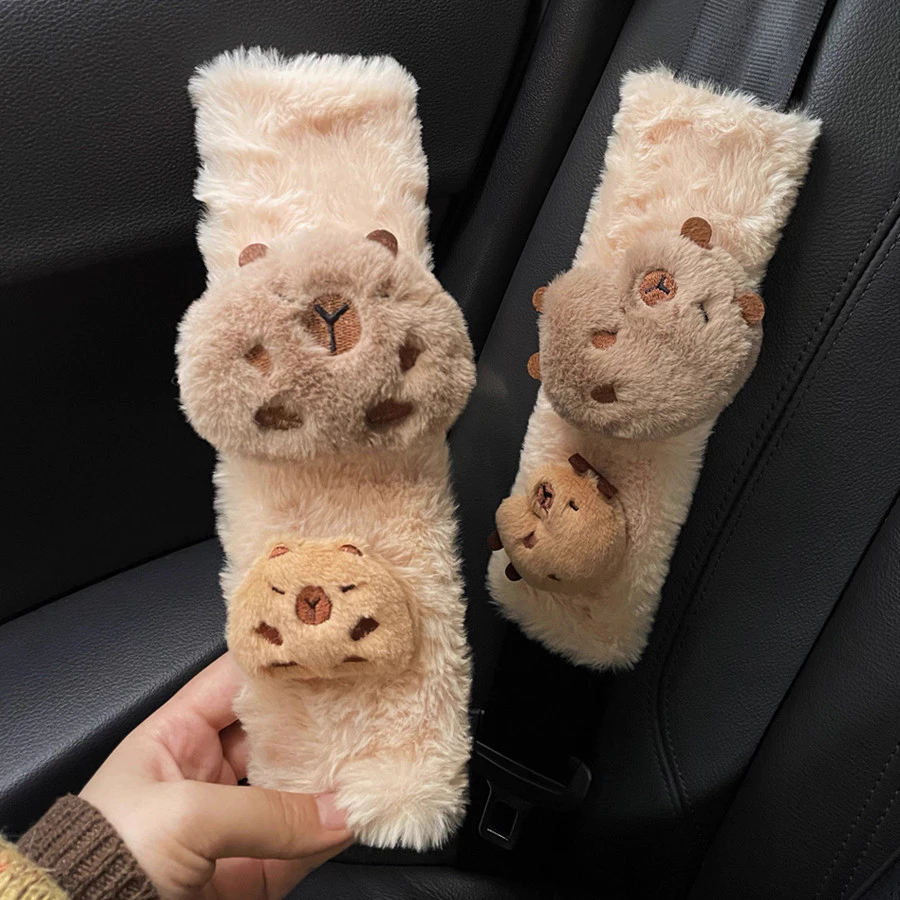 การ์ตูนตุ๊กตาไหล่ปลอกหมอนอิงความปลอดภัยเข็มขัดปกป้องกันรถที่นั่งเข็มขัดสาย เบาะ ป้องกันและตะขอ