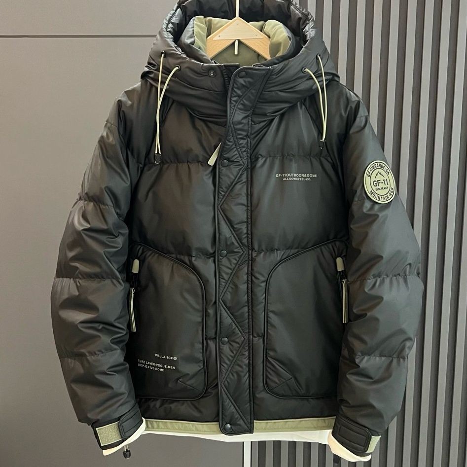 Rinse-Free หนาเงาเยาวชน Hooded Down Jacket ผู้ชายอินเทรนด์ Casual All-Match Warm White Duck Down Jac