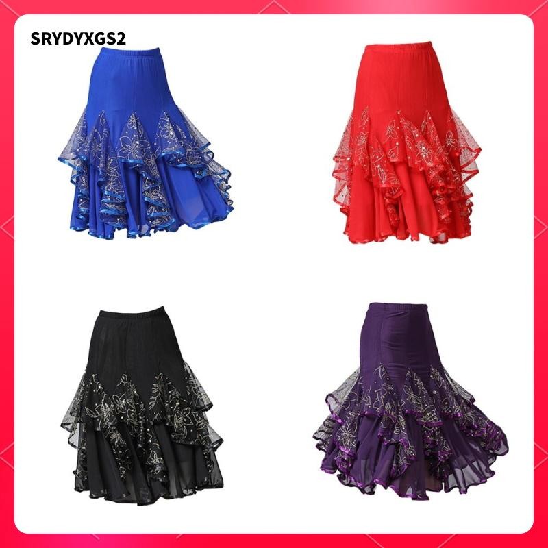 [Srydyxgs2] Flamenco Ballroom Waltz Dance Skirt Sequined Modern เครื่องแต่งกาย