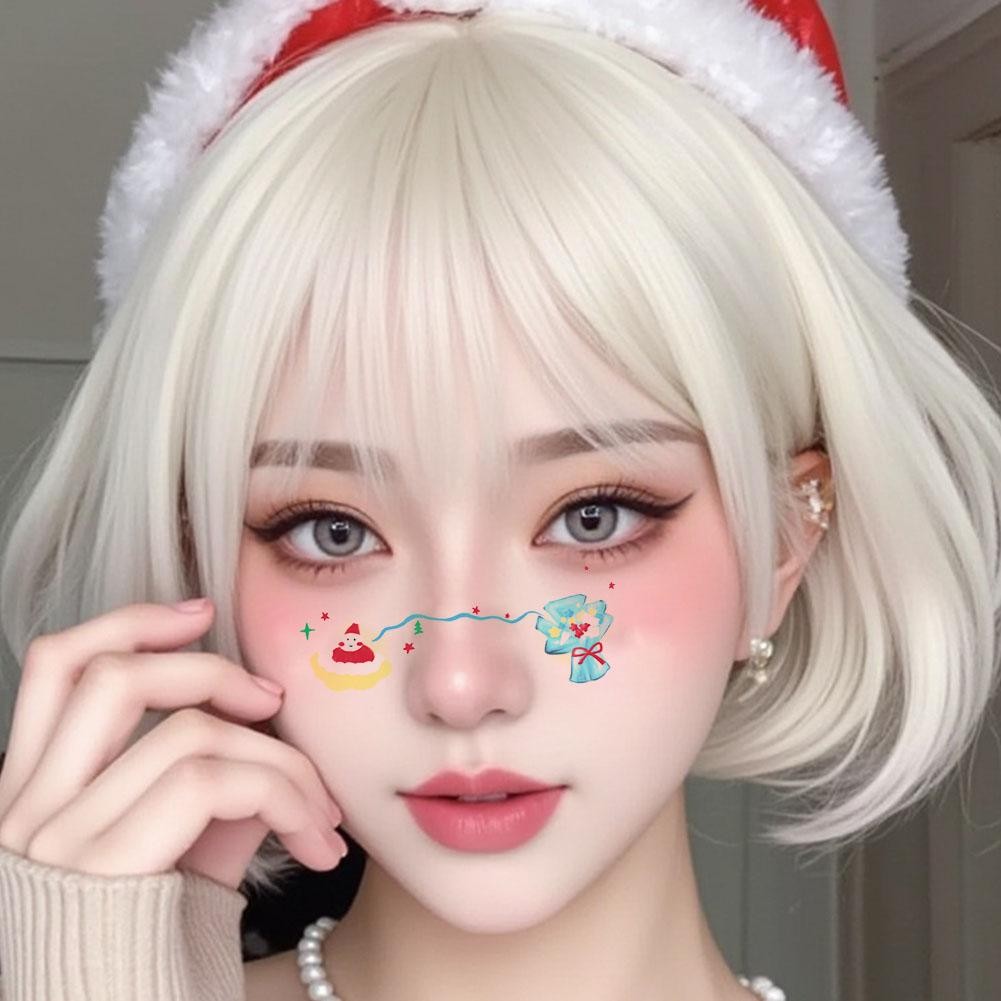 คริสมาสต์ใบหน้าน่ารักสติกเกอร์รอยสักชั่วคราวของผู้หญิงนุ่มหวานกันน้ําแต่งหน้าสติกเกอร์รอยสัก - รูปที่ 2