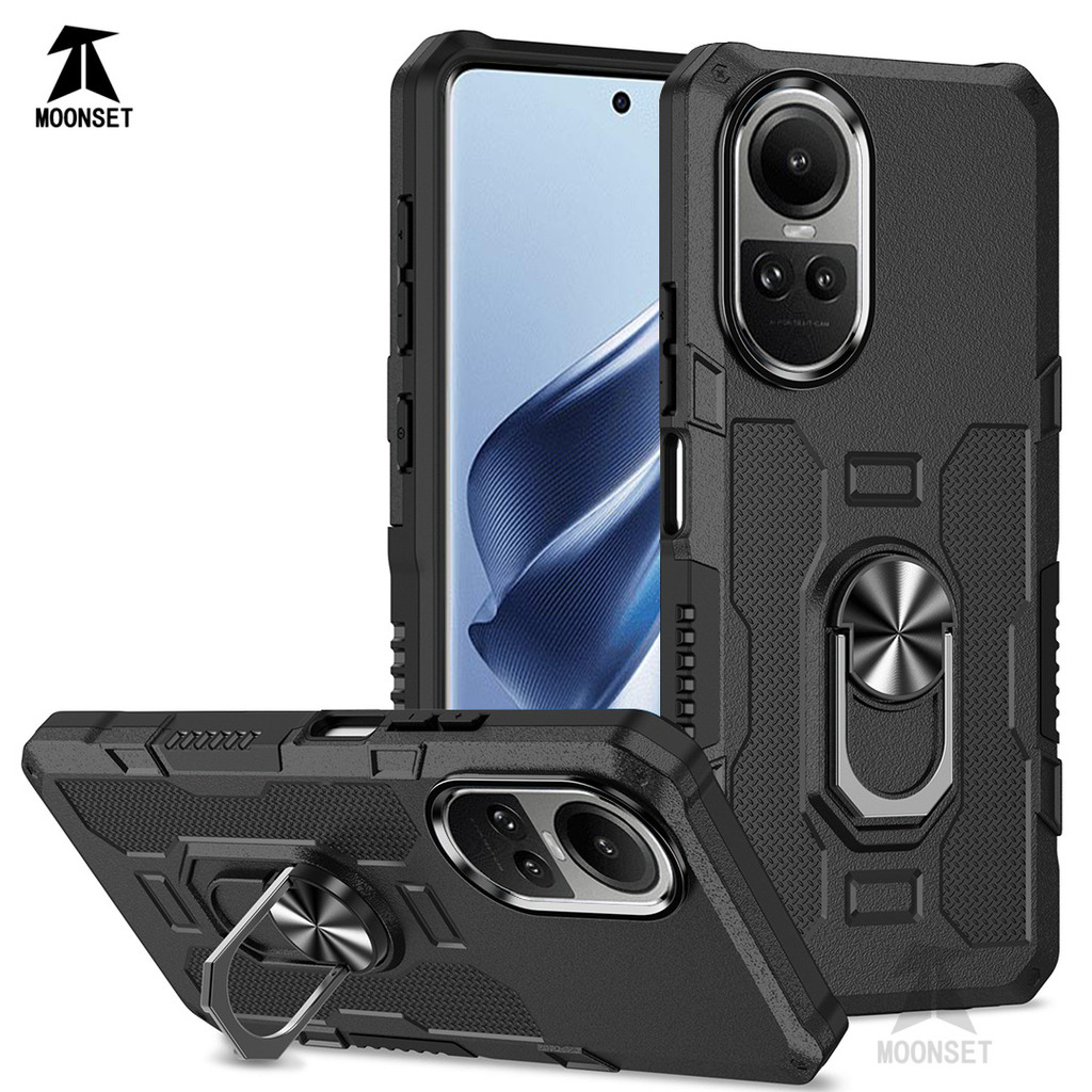 สําหรับ OPPO Reno 10 5G / Reno 10 Pro 5G กรณี Hard PC กลับ Soft TPU Edge กล้องป้องกันแหวนผู้ถือ Kickstand กันกระแทก Slim ฝาครอบบาง