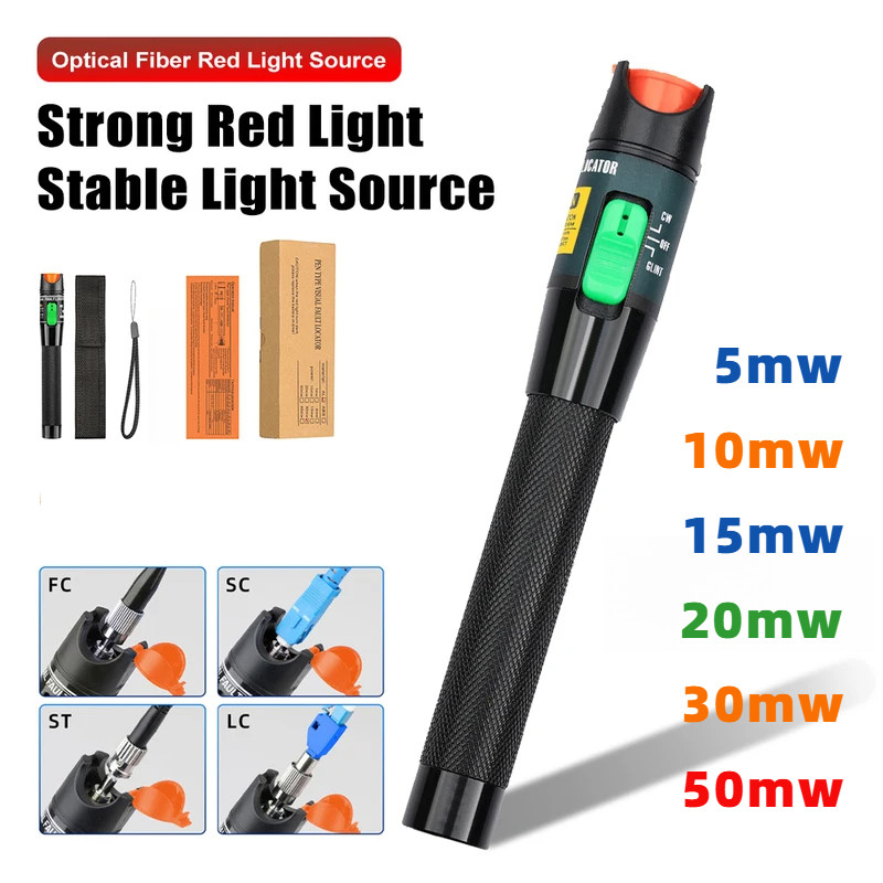 5/10/15/20/30/50mw Visual Fault Locator VFL Light Pen Optic Light Source Fiber Cable Tester 30mW Visual Fault Locator 650 + 10nm ความยาวคลื่นประเภท FC/SC/ST