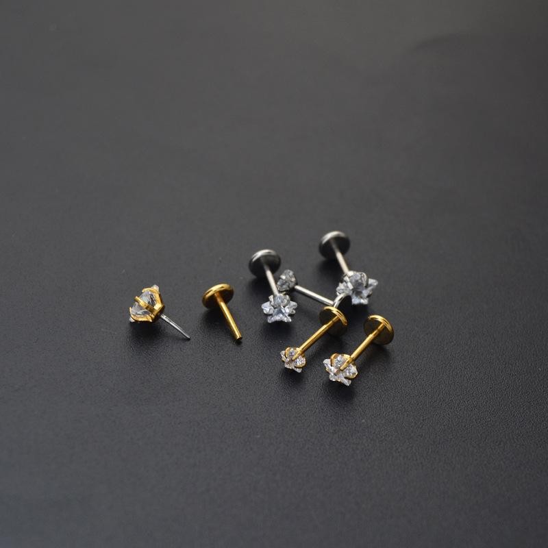 LB1 จิวแป้นแบนแบบเสียบดาว 0.8 ยาว 6 mm.สแตนเลส  ราคา 1 ชิ้น