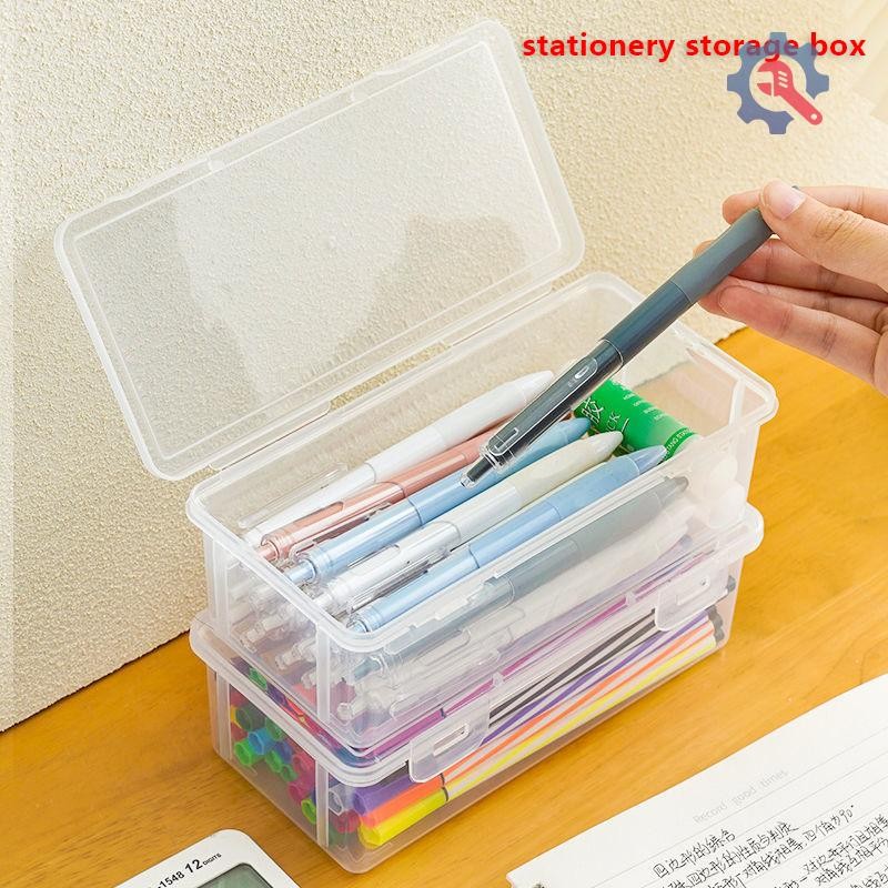 [GEX] 1pc กล่องดินสอพลาสติกความจุขนาดใหญ่วางซ้อนกันได้โปร่งแสงกล่องดินสอใสอุปกรณ์สํานักงานจัดเก็บกล่อง TH