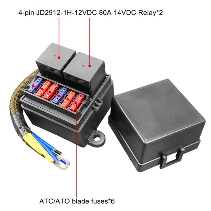 XU Heavy Duty 80A 12V 2 ช่องรีเลย์และฟิวส์กล่องสําหรับรถจักรยานยนต์ที่มีฉลากที่ชัดเจน ราคา ถูกที่สุด ดีลบีเคเค แกลเลอรีภาพที่ 4