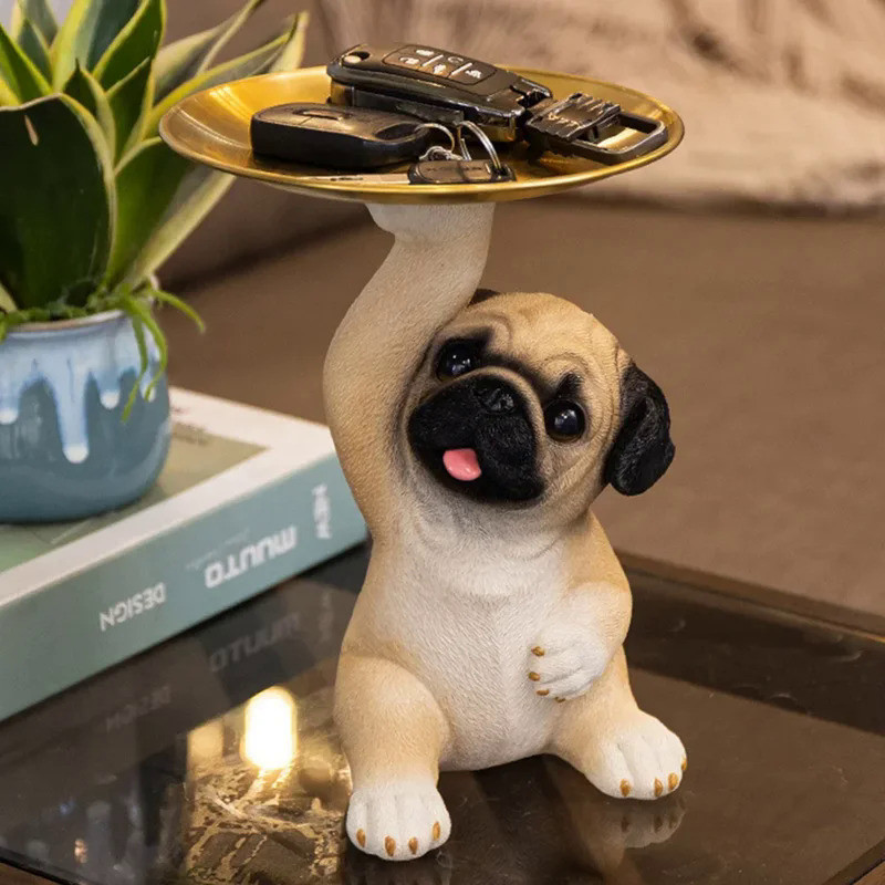 Cute Pug Dog Ornaments Resin Crafts Decorative Pug Dog Statue Versatile Pug Dog Widget Plate Living 