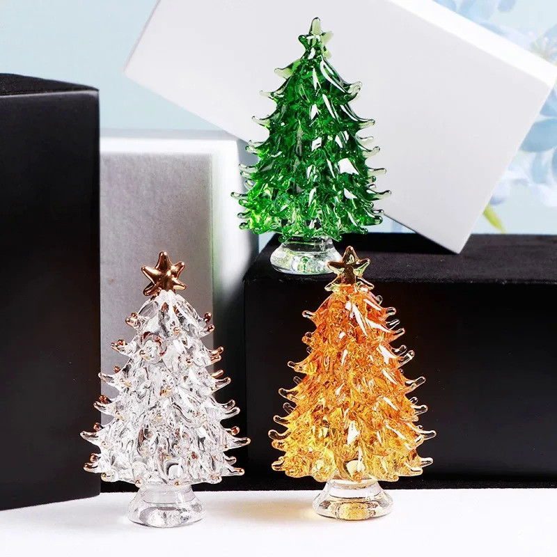 2024 Christmas tree K9 Crystal Tree Miniature Figurines  Handmade Glass Paperweight Statue Collectib