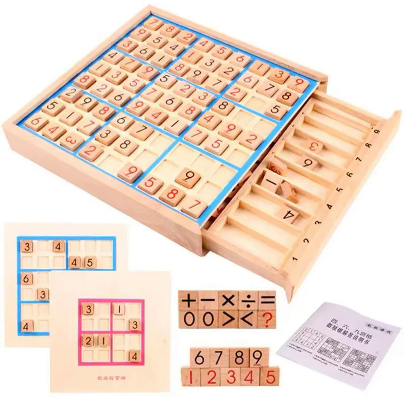 Wooden Sudoku Board Game With Drawer Logical Thinking Puzzles Brain Teaser For Adults And Kids Educa