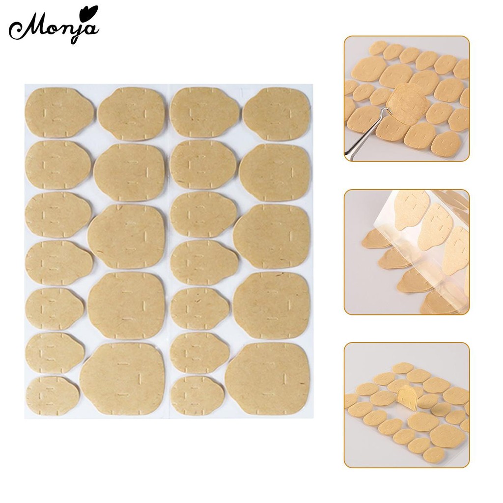 Monja 24 ชิ้นเล็บปลอมกาวสติกเกอร์สองด้าน Jelly ยืดหยุ่น Sticky เทปกาวสําหรับเล็บปลอมเคล็ดลับกดบนเล็บ DIY ออกแบบเครื่องมือ