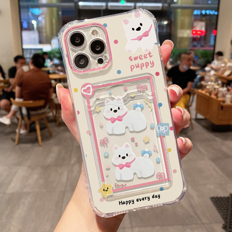 Cute Dog กระเป๋าใส่บัตร เคสโทรศัพท์ Vivo Y22/Y22s 4G/Y35 4G/Y21/Y21S/Y33S/Y17/Y11/Y12/Y15/Y16/Y02s 4G/Y15S/Y12S/Y20 กรณี