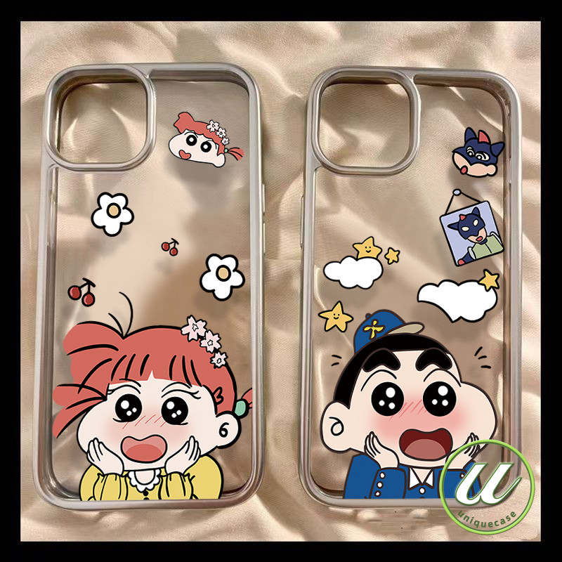 การ์ตูนน่ารักซากุระดะดินสอสีเทียนชินชานคู่รัก เคส IPhone 7Plus XR 12 13 15 11 14 Pro Max X XS MAX 8 14 15 7 Plus SE 2020