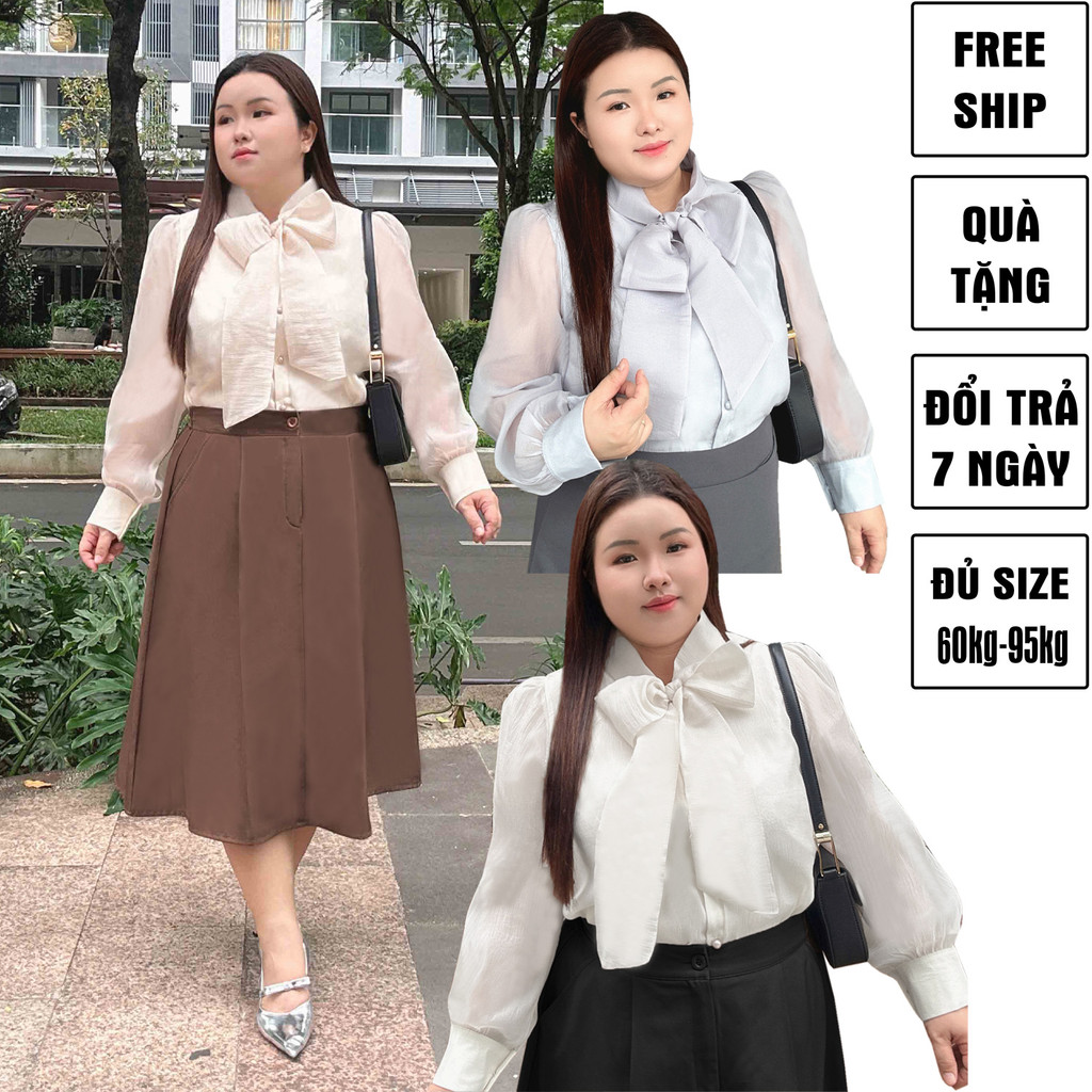 เสื้อชีฟองผ้าไหมสองชั้นขนาดใหญ่ของผู้หญิงที่มีปกโบว์หรูหรา