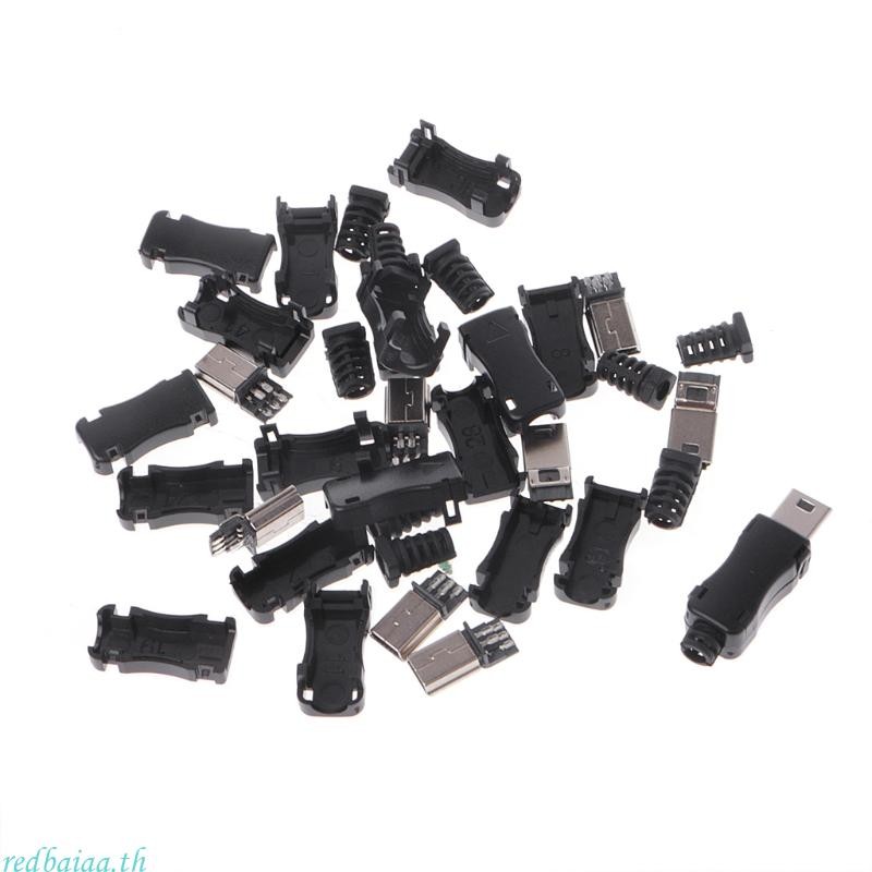 Redbaiaa 10 ชุด DIY Mini USB 2 0 5PIN ปลั๊กซ็อกเก็ตพร้อมฝาครอบพลาสติกพร้อมขั้วต่อหาง