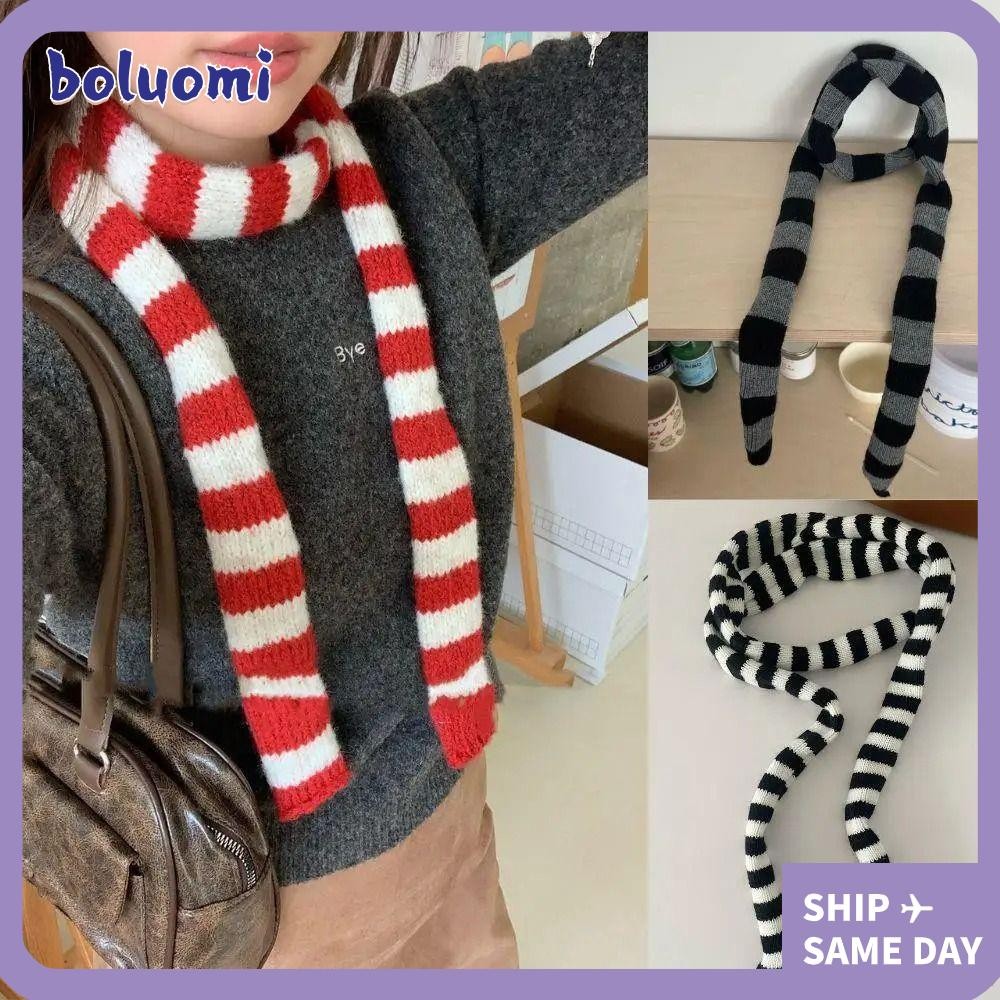 Bolumi ผู้หญิงผ้าพันคอยาว,ลาย 180 ซม.ตกแต่ง Neckerchief,สไตล์เกาหลีคออบอุ่นบางยาวถัก Y2K สาวผ้าพันคอแฟชั่น Streetwear