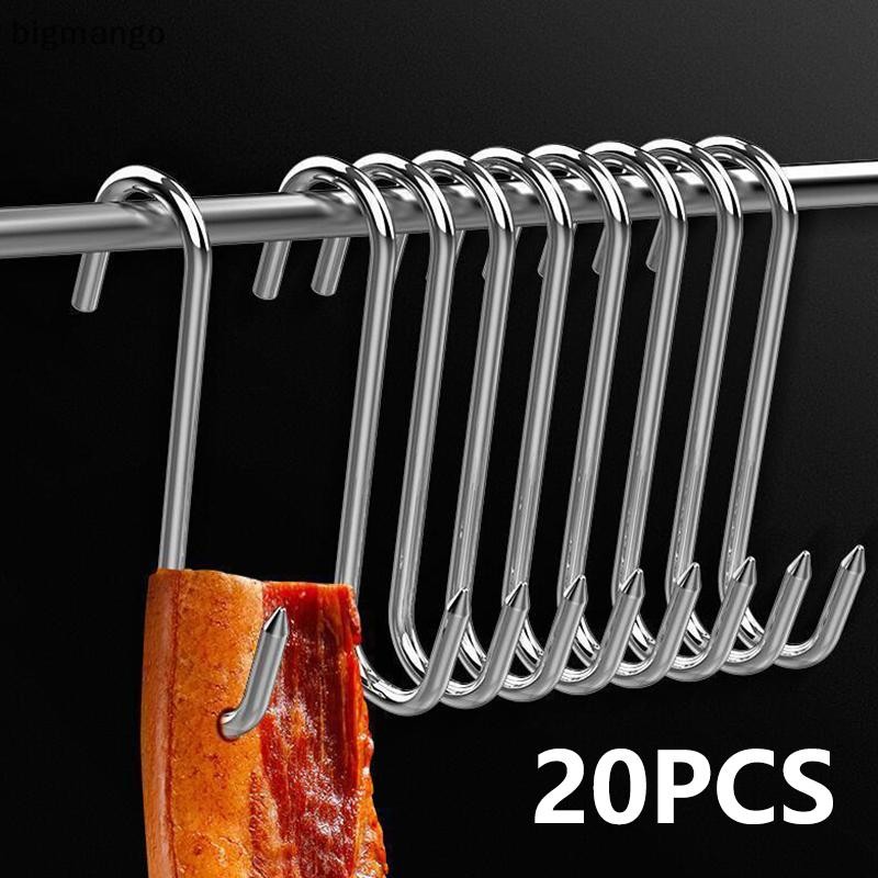 [bigmango] 20pcs สแตนเลส S-shaped Hook เครื่องมือ Butchers Meat สําหรับสูบบุหรี่ Butcher Hung ไก่บาร์บีคิวหมูไส้กรอกเบคอนย่างตะขอสต็อกใหม่