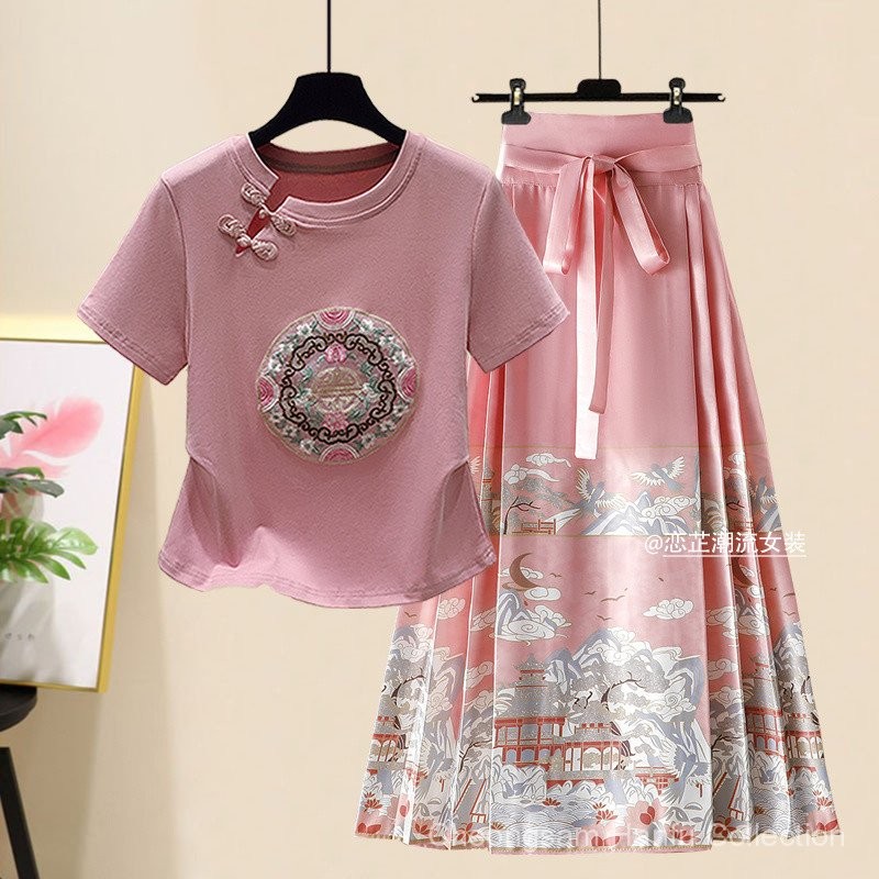 เสื้อผ้าผู้หญิงสไตล์จีน ปรับปรุงสไตล์ ฮันฟู เสื้อผ้าสไตล์ชาติพันธุ์ กลิ่นฉุน ชุดผู้หญิงสไตล์จีนด้านบน กี่เพ้า ด้านบนกระโปรงหน้าม้าทุกวัน ฮันฟู ชุดสไตล์จีนใหม Slimmer Look กระโปรงหน้าม้าชุดสูทสองชิ้น