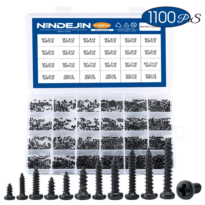 1100pcs Round Pan Head Tapping Screws Set M1.2 M1.4 M1.5 M1.7 M2  Mini Screw laptop computer screw P