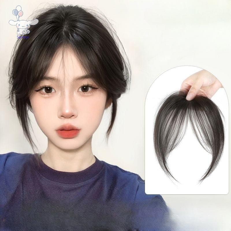 [San] ส่วนกลางปลอม Bangs Fringe สังเคราะห์ Topper Hairpiece คลิปใน Bang Extension ธรรมชาติที่มองไม่เห็น Clurse Hairpiece ผู้หญิง POP