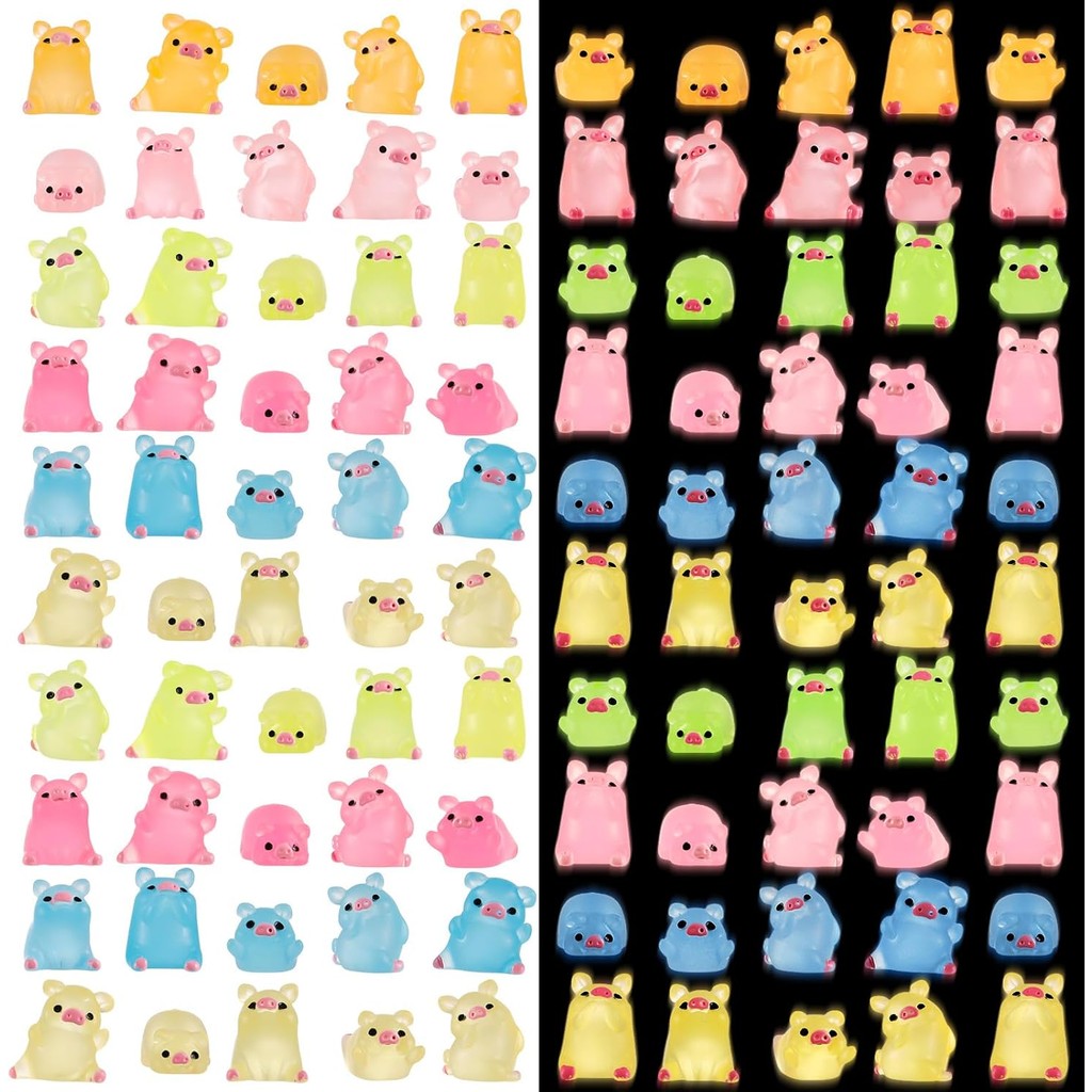 50ชิ้นมินิเรซิ่นหมูเรืองแสงในที่มืดหมูเล็กๆส่องสว่างมินินางฟ้าสวน ทําเอง คริสต์มาสงานเลี้ยงวันเกิดเครื่องประดับอุปกรณ์