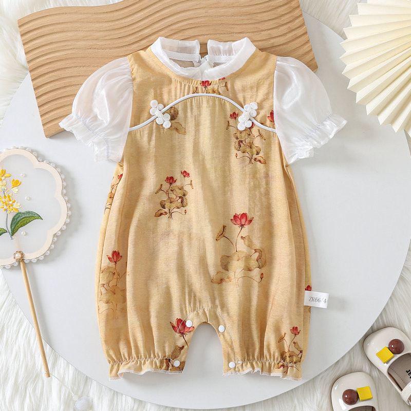 ฤดูร้อนใหม่เสื้อผ้าเด็กใหม่จีนบางบอดี้สูทแขนสั้น0-24เดือนแสงและระบายอากาศดอกไม้หวาน ชุดรอมเปอร์ ออกนอกบ้าน เสื้อผ้า