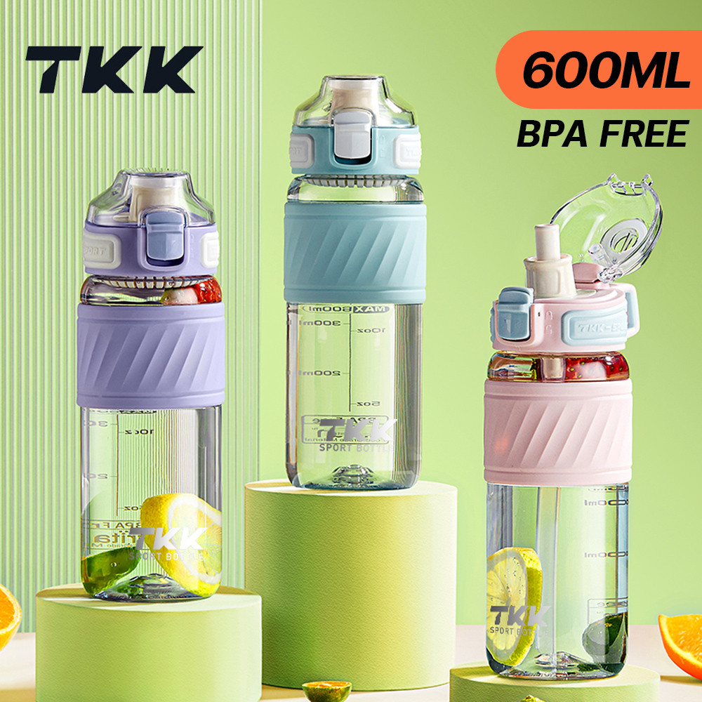 TKK ขวดน้ำพกพา bpa free สำหรับเด็ก ขนาด 600ml กระบอกน้ำพลาสติก Tritan แบบหลอดดูด ยกดื่ม 2in1