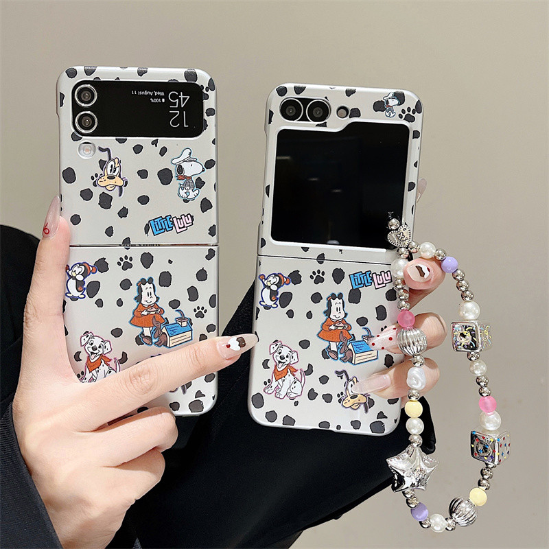 SAMSUNG สร้อยข้อมือสุนัขน่ารักเคสโทรศัพท์สําหรับsamsung Galaxy Z Flip 4 3 5 6 Electroplate SliverกันกระแทกสําหรับSamsung Z Flip5 ZFlip5 Shell