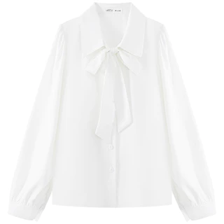 S-XL เสื้อเชิ้ตผูกโบว์ ทรงหลวม แขนยาว ทรงสลิม สำหรับผู้หญิง
