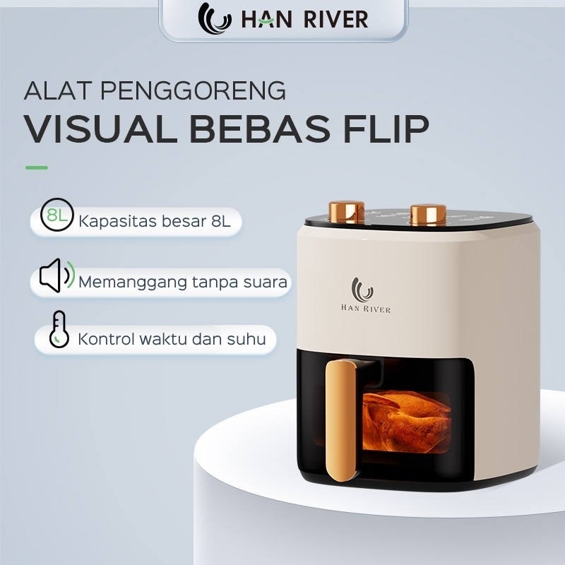 ! หม้อทอดอากาศ HAN RIVER หม้อทอดอากาศ 8L หม้อทอดอากาศมัลติฟังก์ชั่น 650W หม้อทอดอากาศแบบภาพ