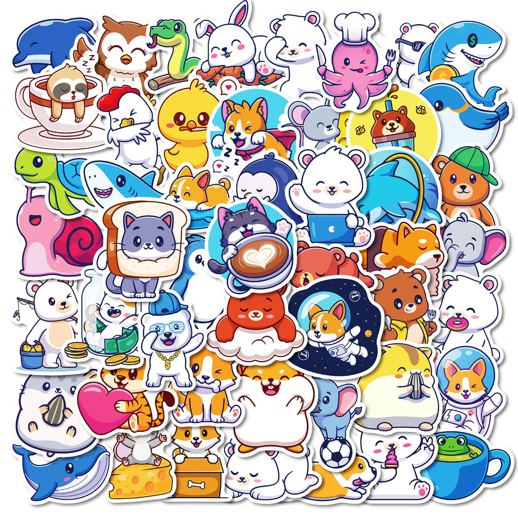 50pcs น่ารักการ์ตูนตลกสัตว์น้อย Graffiti สติกเกอร์สําหรับกระเป๋าเดินทางเคสโทรศัพท์แล็ปท็อปโน้ตบุ๊ค Decals เด็กของขวัญ RecordingYourLife