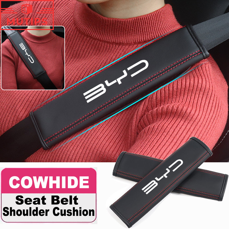 BYD 2 ชิ้น ปลอกหุ้มเข็มขัดนิรภัย สําหรับรถยนต์ เครื่องหนังสายคล้องไหล่ ตกแต่งรถ Atto 3 Yuan plus Song Plus Dolphin Mini Seal U Han EV