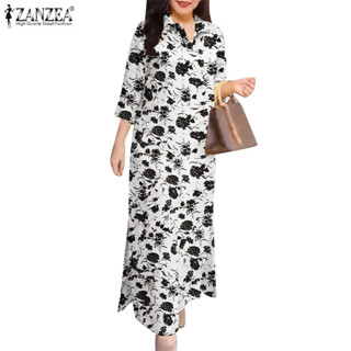 Zanzea ชุดเดรสเสื้อเชิ้ตแขนยาวครึ่งแขนวินเทจสําหรับผู้หญิง
