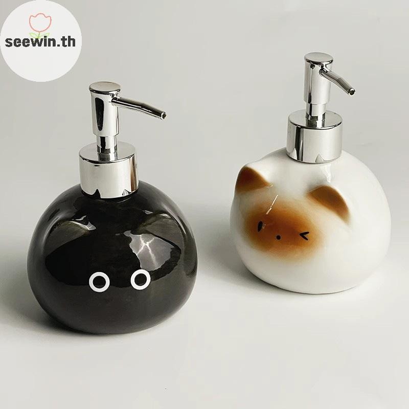 Seewin เซรามิคสยามแมวเจลทําความสะอาดมือกดขวดห้องน้ําแชมพูเจลอาบน้ําบรรจุภัณฑ์ขวดสําหรับสบู่เหลว th