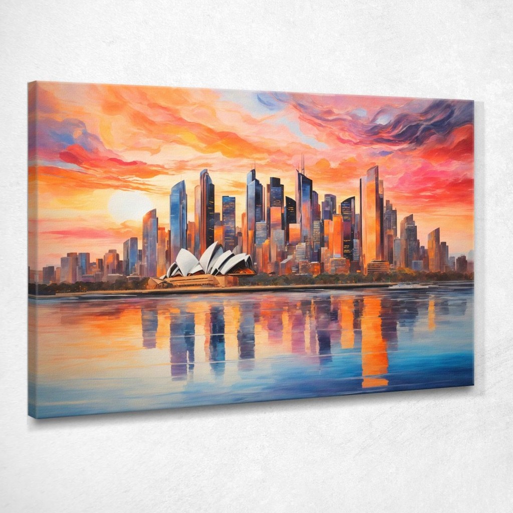 Modern Abstract City Painting Abstract View Of Sydney At Sunset With Opera House And Skyline , ct34