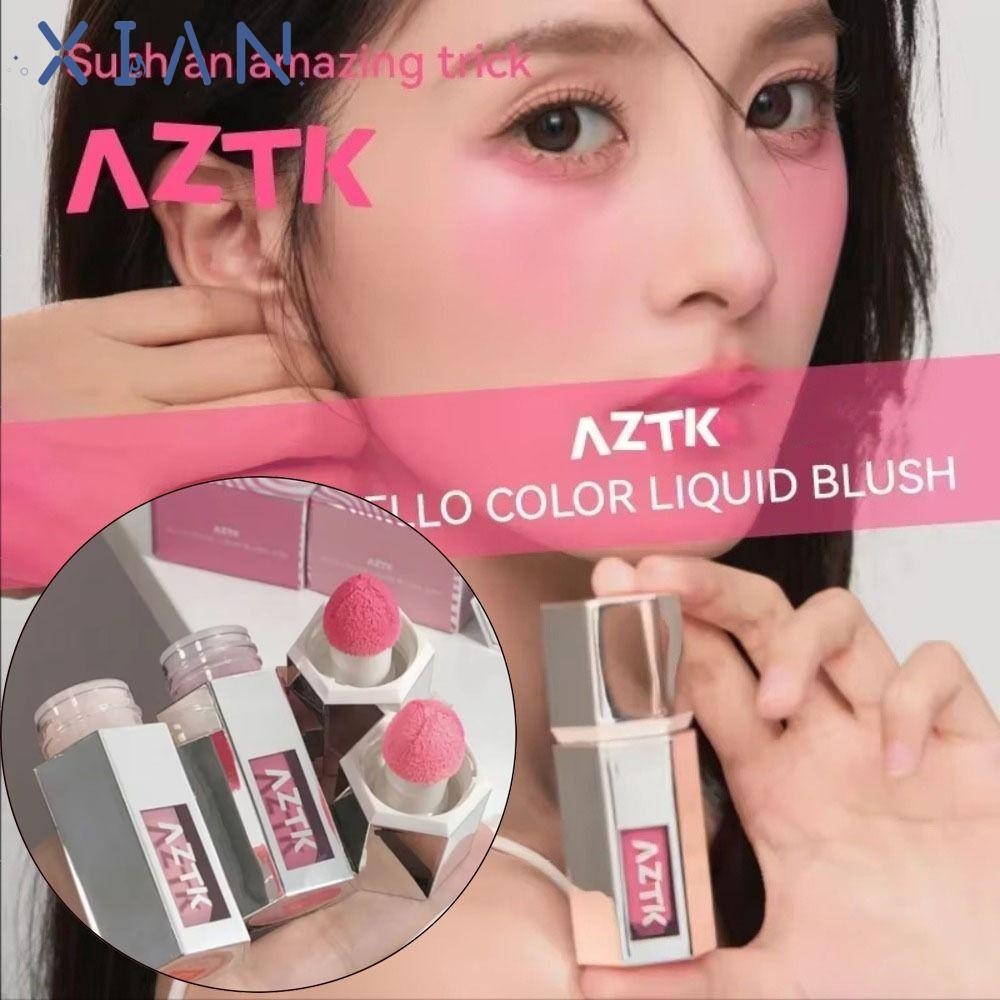 XIANEN Aztk Liquid Blush, หัวฟองน้ํา Moisturizing Beauty Aztk Blush Lotion, Jello Color Long-lasting