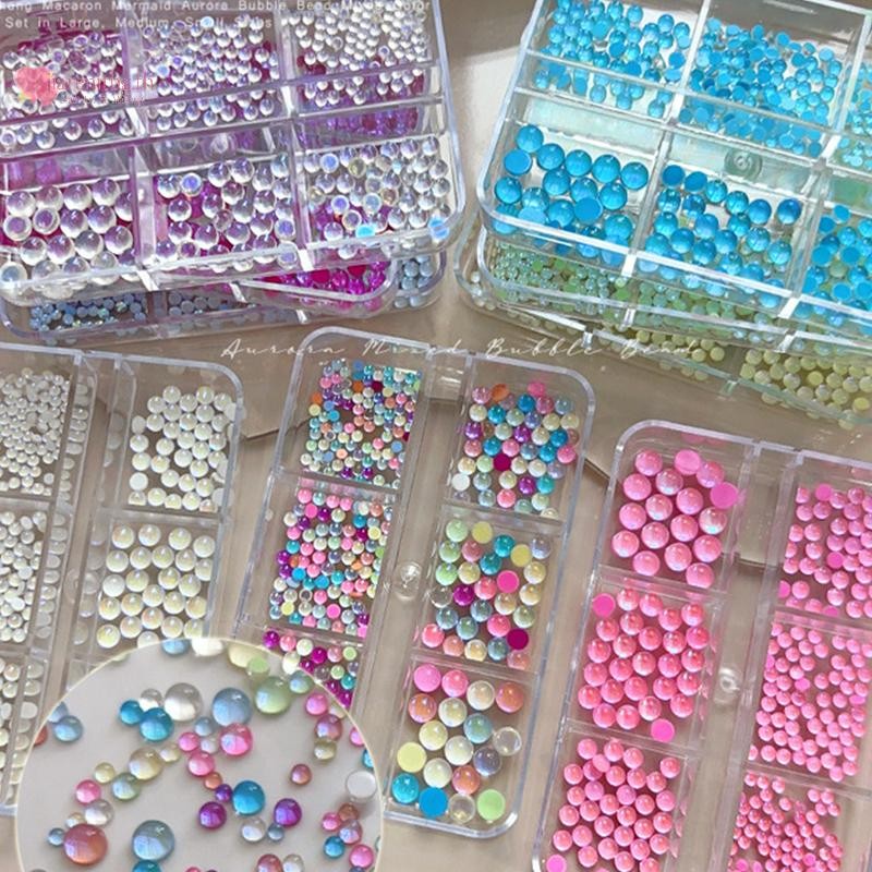 RENBG สีสัน Mermaid Bubble ลูกปัดครึ่งรอบด้านล่างแบนเงา Aurora ขนาดผสมสี Candy Nail Art อุปกรณ์เสริมตกแต่งเล็บ TH ราคา ถูกที่สุด ดีลบีเคเค