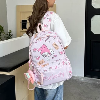 เป้สำหรับเด็กผู้หญิง Kuromi My Melody กระเป๋านักเรียน กระเป๋าสะพายไหล่คู่สำหรับเด็กผู้หญิง ความจุขนาดใหญ่ กระเป๋าเดินทาง