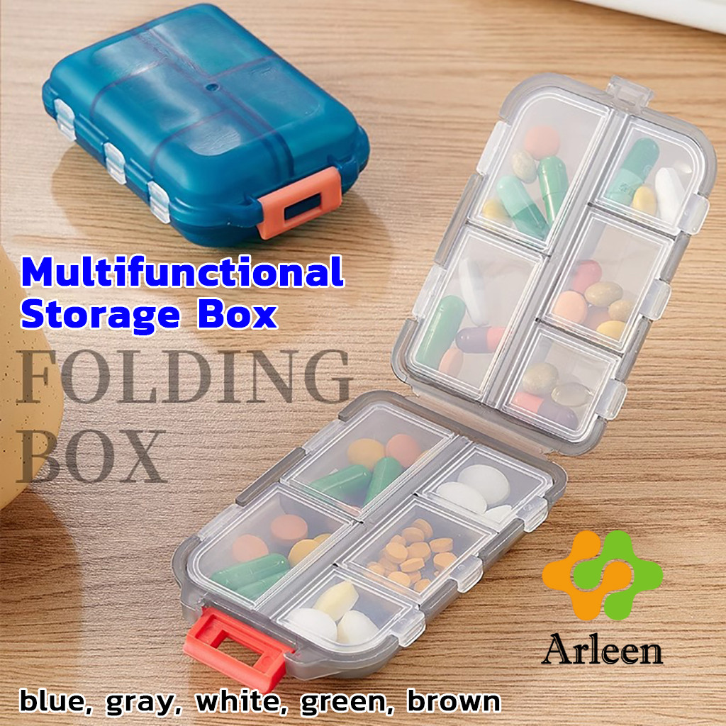 Arleen กล่องจัดเก็บยา 10ช่อง พกพาสะดวก กันความชื้นพิเศษ เก็บของเล็กๆครบวงจร 10 Slot Portable Medicine Organizer