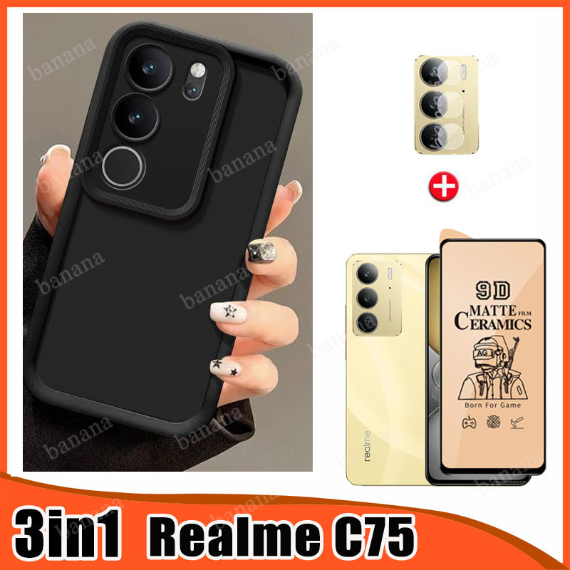 3in1 Realme C75 เคสโทรศัพท์สําหรับ Realme C65 C55 C35 C33 ฟิล์มเซรามิค + ฟิล์มเลนส์กล้อง