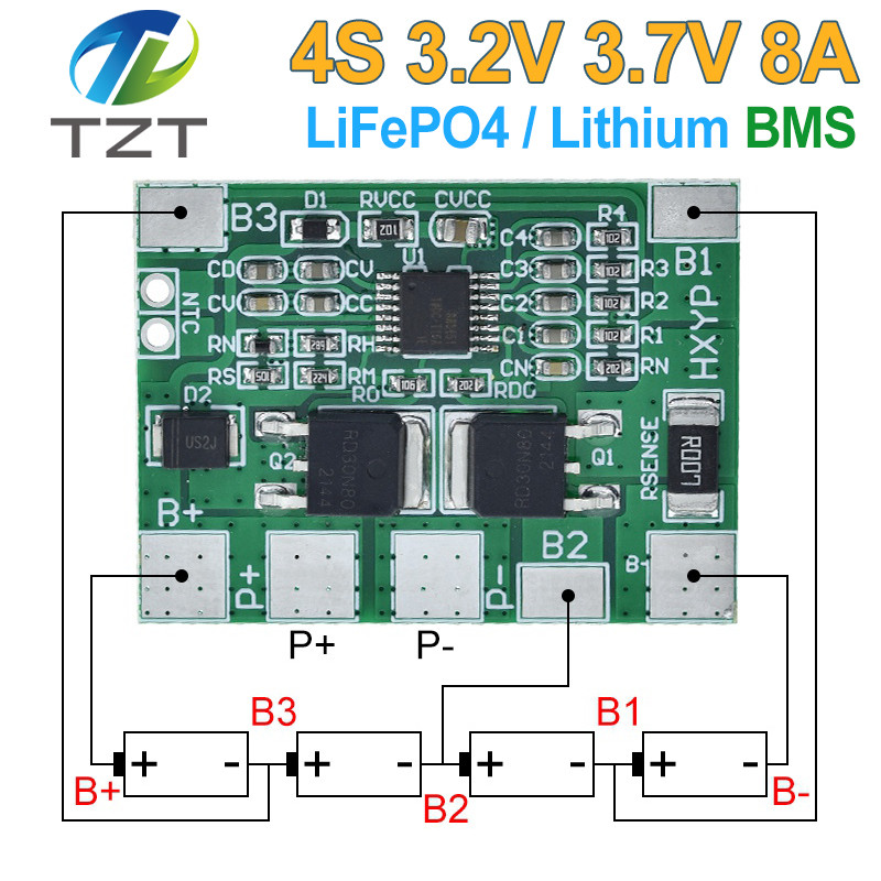 BMS 4S 3.2V 3.7V 8A LiFePO4 / แบตเตอรี่ลิเธียมชาร์จป้องกัน 12.8V 14.4V 18650 32650 แบตเตอรี่แพ็ค 20A