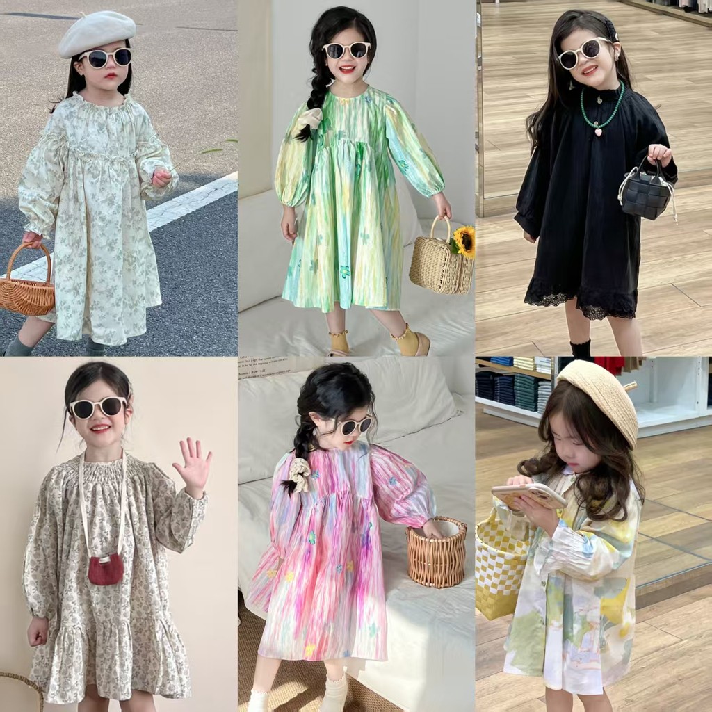 เด็กเด็กเสื้อผ้าฤดูใบไม้ผลิสไตล์ใหม่เวอร์ชั่นเกาหลีสาวสไตล์โมริพระหวานดอกไม้กระโปรงเชื้อราขอบปกชุด
