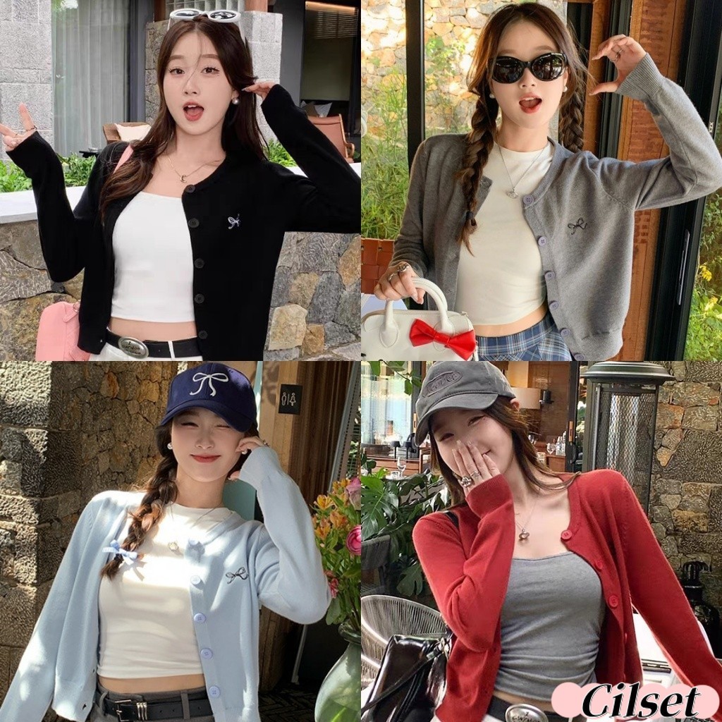 Cilset🛒พร้อมส่ง🎀เสื้อคาดิแกรนไหมพรมผู้หญิงเ เสื้อคลุม แขนยาว คอกลมเกาหลีมาก ปักฌบว์ที่หน้าอก หลากสี สวมใส่สบาย/Z-YX12