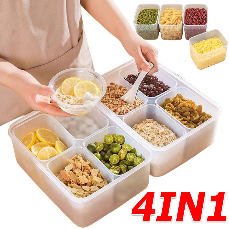 กล่องเก็บของจัดระเบียบตู้เย็น 4 ใน 1 / กล่องช่องแบบถอดได้แช่แข็ง / ตู้เย็นเนื้อผลไม้ภาชนะบรรจุอาหาร