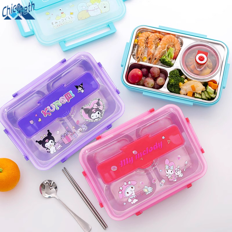 🎐กล่องข้าวลายการ์ตูน พร้อมที่เก็บช้อน สแตนเลส 1400ML กล่องข้าวพกพา Lunch Box พร้อมส่ง🎐