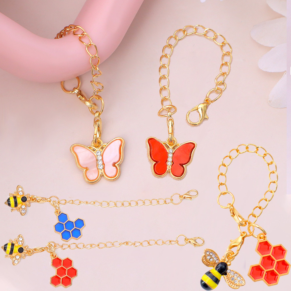 แฟชั่นผีเสื้อจี้แหวนกุญแจสําหรับขวดน้ํา Stanley ถ้วยแขวนน่ารัก Rhinestone Bee รังผึ้งพวงกุญแจ