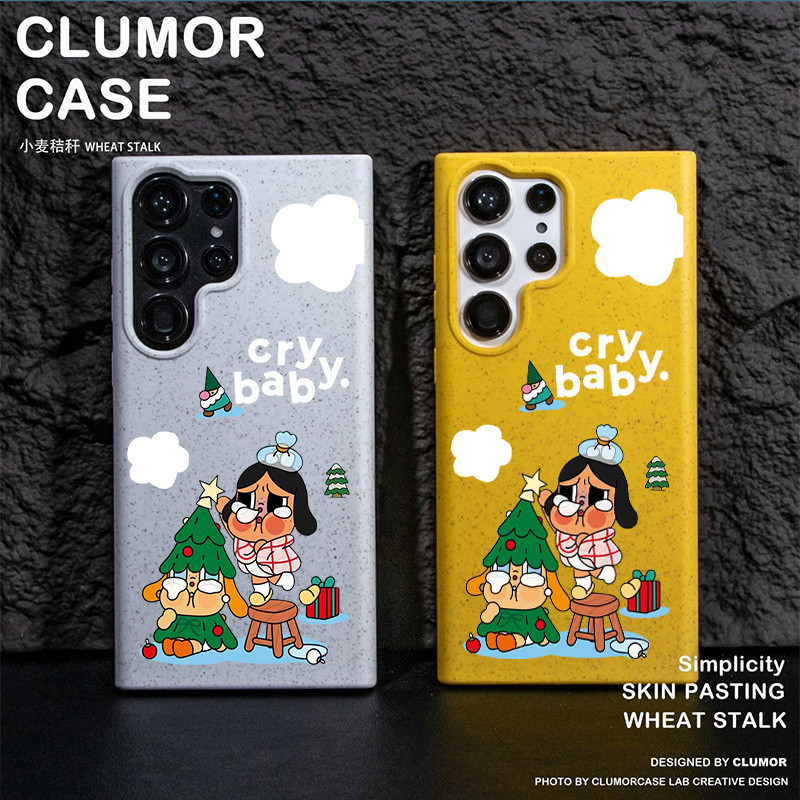 Samsung S25 Ultra S24 Plus Christmas Trees น่ารัก POP MAR Crybaby เป็นมิตรกับสิ่งแวดล้อมฟางข้าวสาลีสําหรับ Samsung S25/S24/S23/S22/S21/S20 FE A12 A13 14 A15 A53 A55 ฝาครอบกันกระแทก