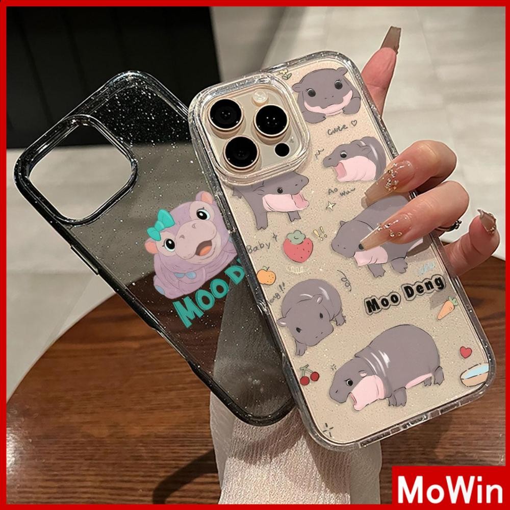 Movin - เคส iPhone 16 Pro Max iPhone 11 ใสแวววาวสุดสดใส เคส TPU นิ่ม น่ารักและตลก Moo Deng เข้ากันได้กับ iPhone15 Pro max 14 13 12 Pro max XS XR 7 Plus 8 Plus