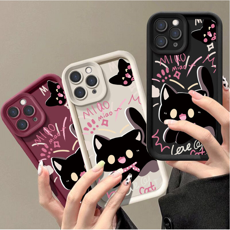 ปลอกสําหรับ Samsung Galaxy S20 S24 FE S25 S24 Ultra S23 S21 S22 Plus หมายเหตุ 20 Ultra A06 A16 A55 A52 A73 M54 5G ฝาครอบแมวดําน่ารักป้องกันคู่กันกระแทก