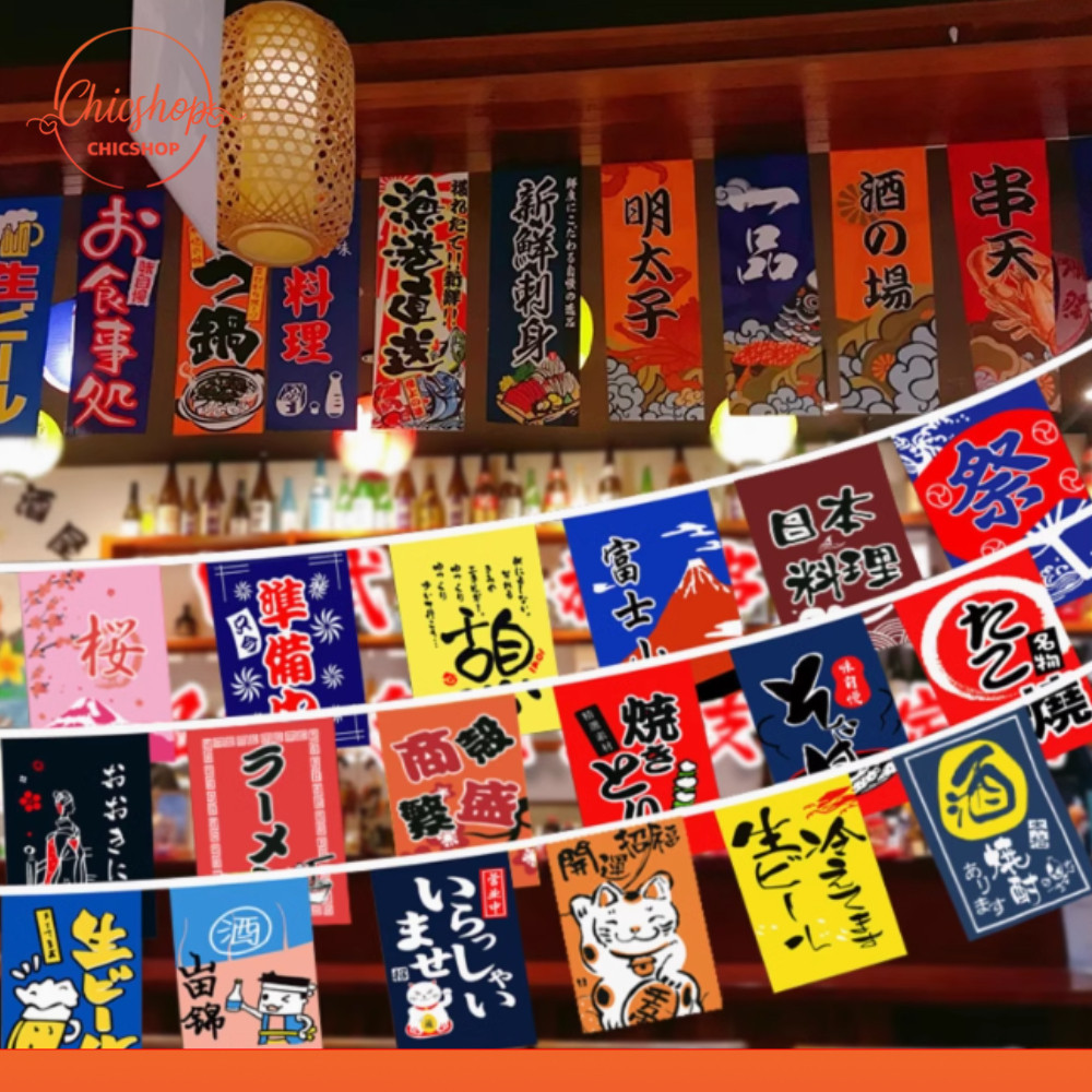 chishop ธงประดับตกแต่ง สำหรับร้านขายอาหารญี่ปุ่น Lucky Cat String FLAG Izakaya ธงแขวนสไตล์ญี่ปุ่น